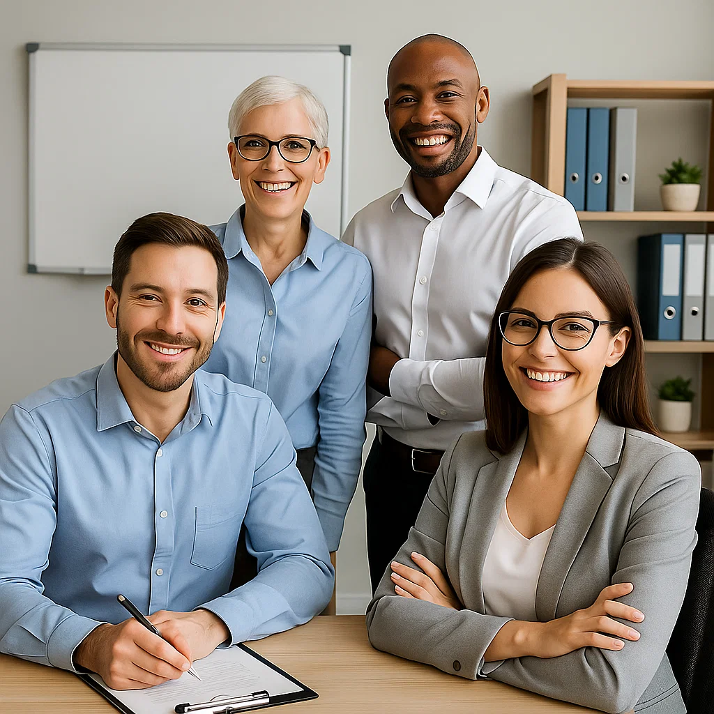 Notre équipe de conseillers experts en évolution professionnelle - Une équipe diverse et souriante prête à vous accompagner